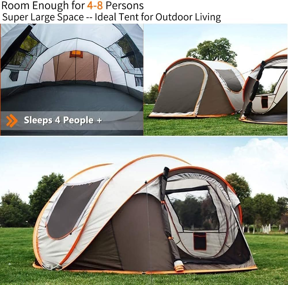 4-8 Person Easy Pop up Tent Waterproof Automatic Setup 2 Doors-Instant Family Tents for Camping Hiking & Traveling